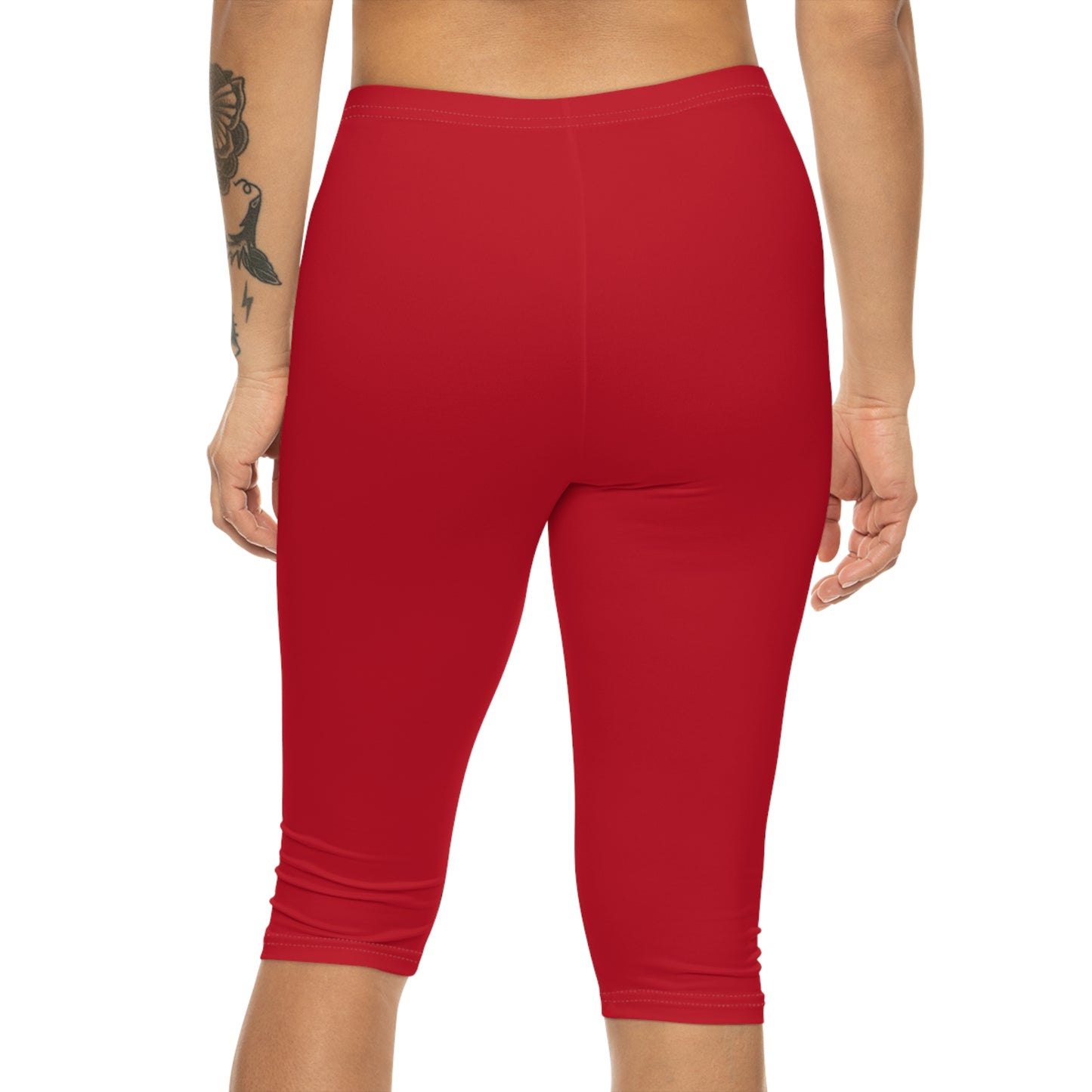Bold Red Women's Capri Leggings - "Win With Guts", Athletic Leggings, Fitness Wear, Yoga Pants, Everyday Comfort, Stylish Activewear