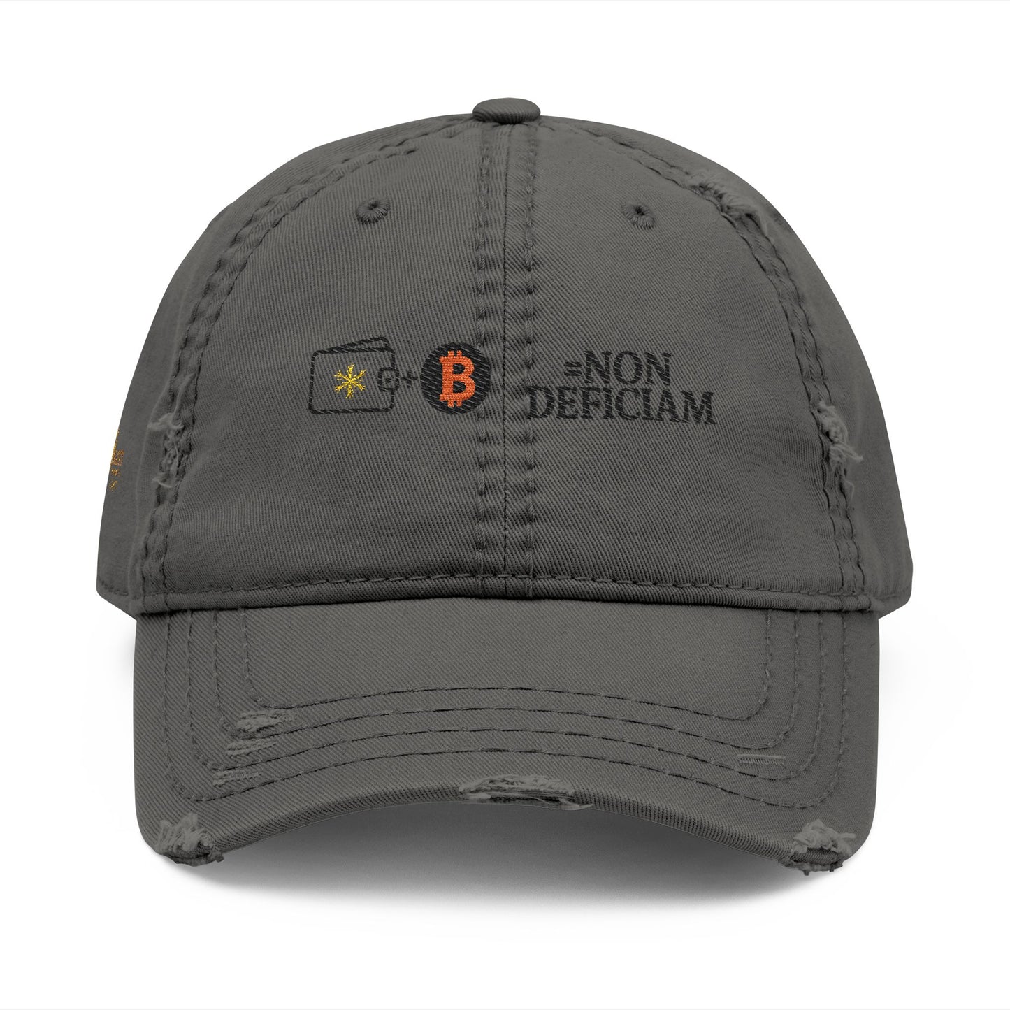 Cold Wallet Non Deficiam; "I Will Not Fail"; Distressed Hat with Bitcoin Embroidery, Casual Cap, Tech Enthusiasts, Adjustable Unisex Hat
