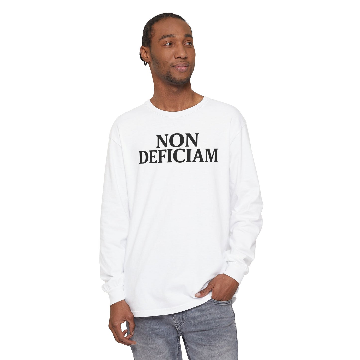Non Deficiam; Latin "I Will Not Fail" Long Sleeve T-Shirt for Trendsetters, Men's Fashion Tee, Crypto Enthusiasts, Casual Wear, Statement Shirt
