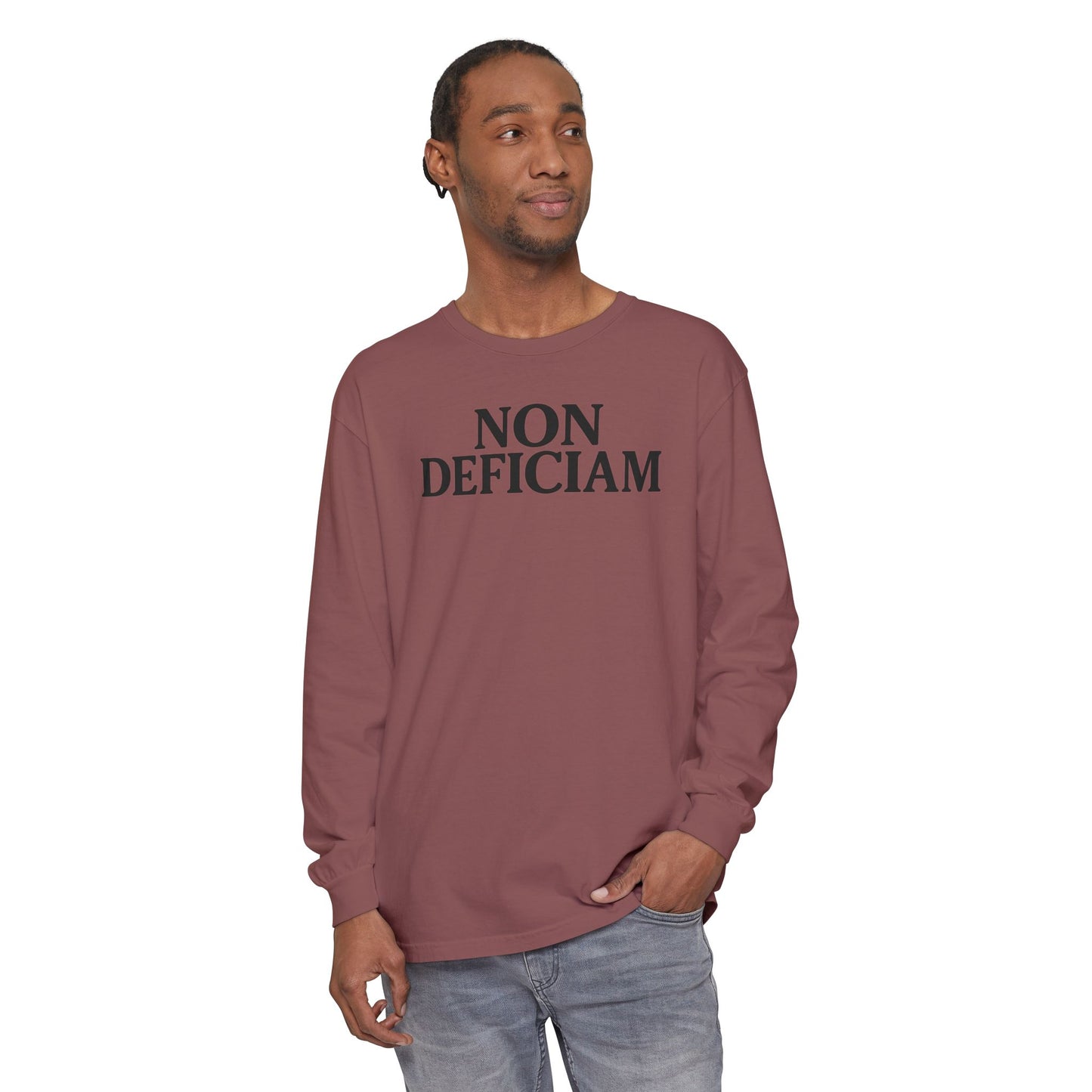 Non Deficiam; Latin "I Will Not Fail" Long Sleeve T-Shirt for Trendsetters, Men's Fashion Tee, Crypto Enthusiasts, Casual Wear, Statement Shirt