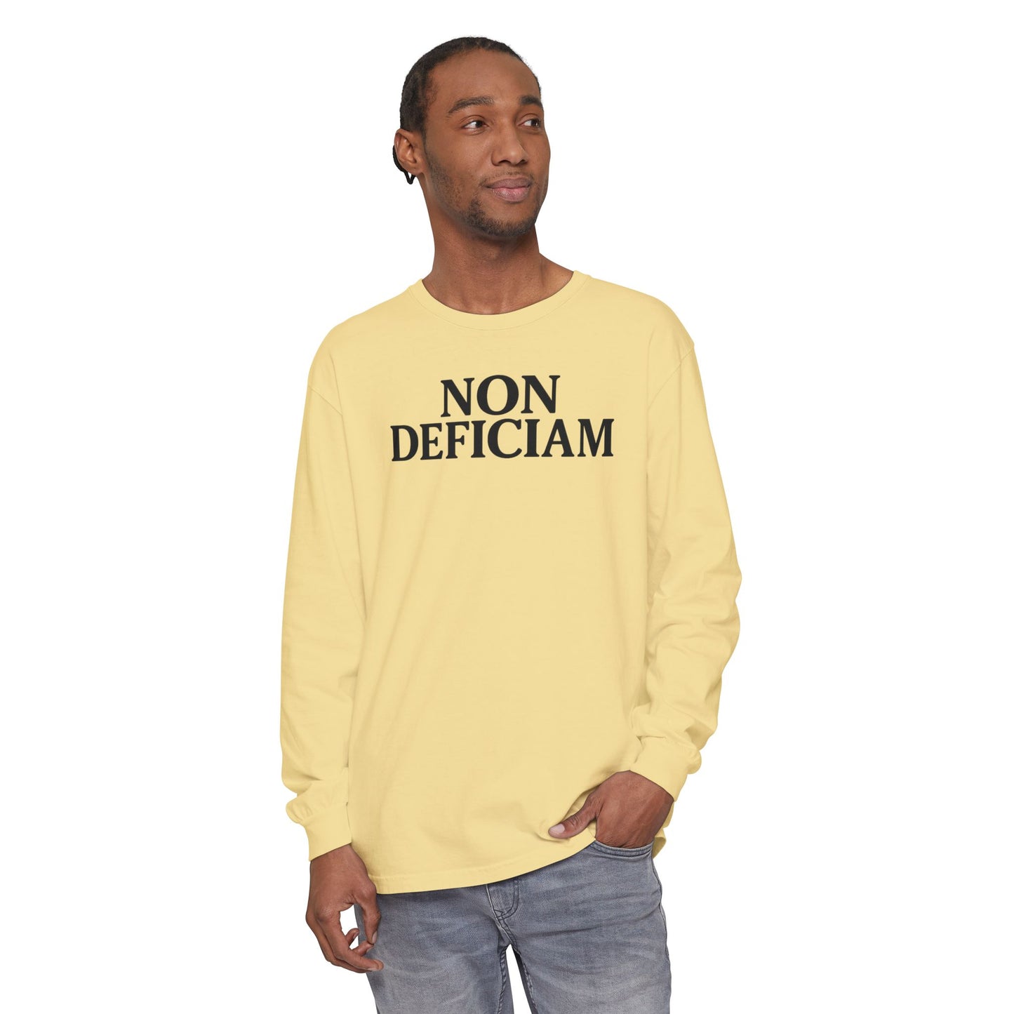 Non Deficiam; Latin "I Will Not Fail" Long Sleeve T-Shirt for Trendsetters, Men's Fashion Tee, Crypto Enthusiasts, Casual Wear, Statement Shirt