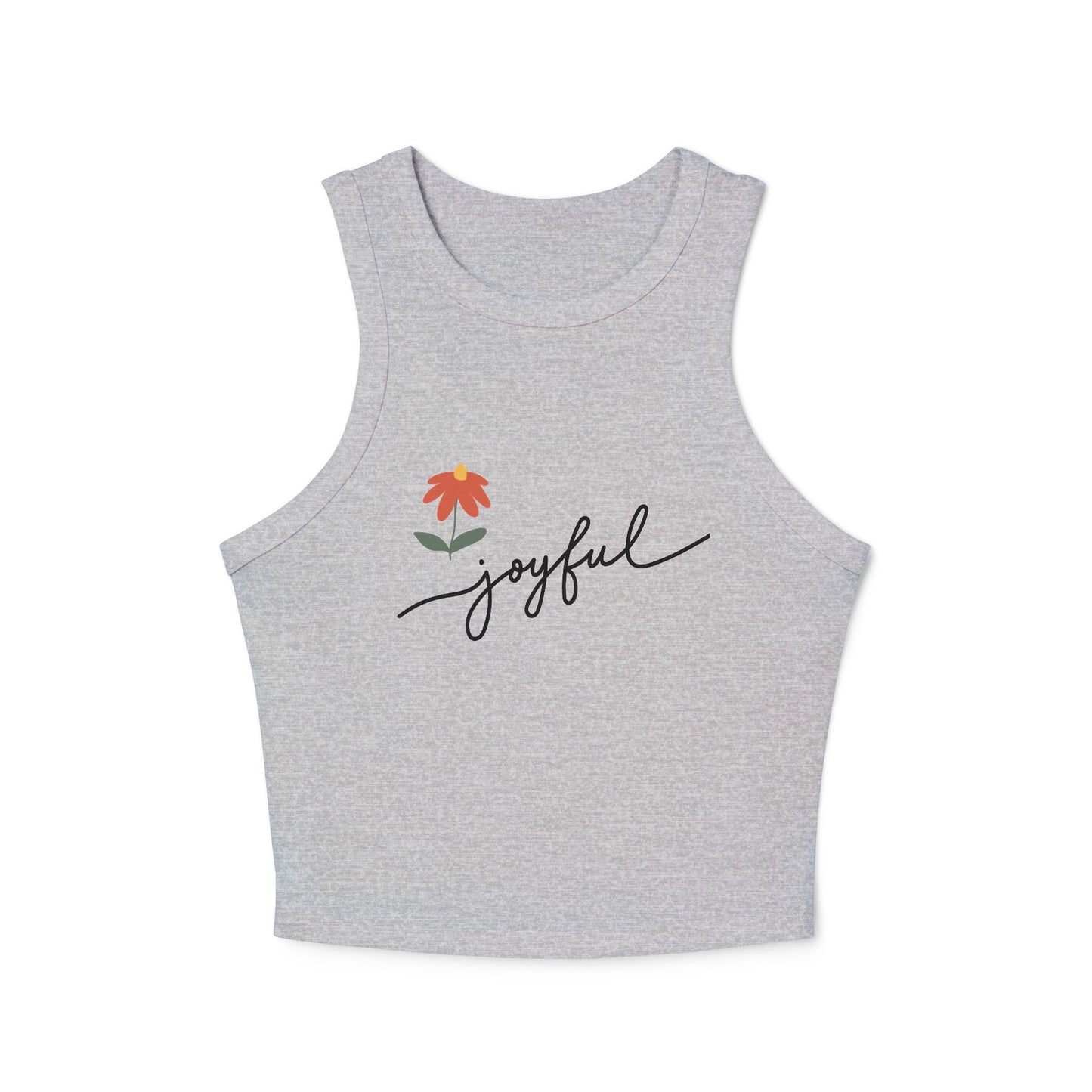 Joyful Floral Racer Tank Top, Women's Crop Top, Summer Style, Everyday Wear, Motivational Apparel, Casual Workout Shirt