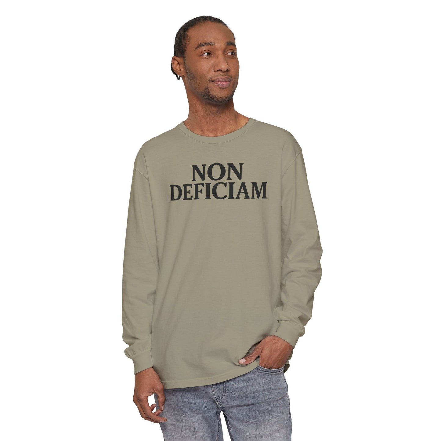 Non Deficiam; Latin "I Will Not Fail" Long Sleeve T-Shirt for Trendsetters, Men's Fashion Tee, Crypto Enthusiasts, Casual Wear, Statement Shirt