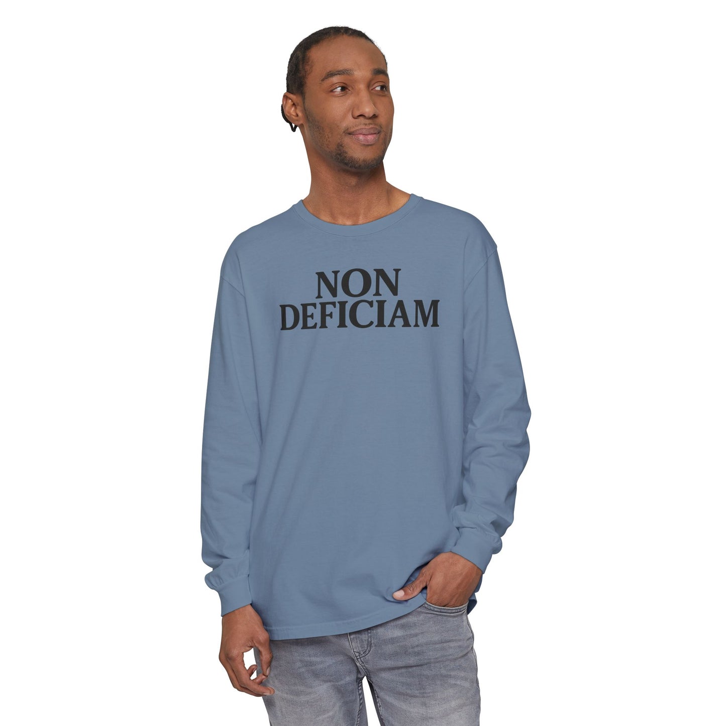 Non Deficiam; Latin "I Will Not Fail" Long Sleeve T-Shirt for Trendsetters, Men's Fashion Tee, Crypto Enthusiasts, Casual Wear, Statement Shirt