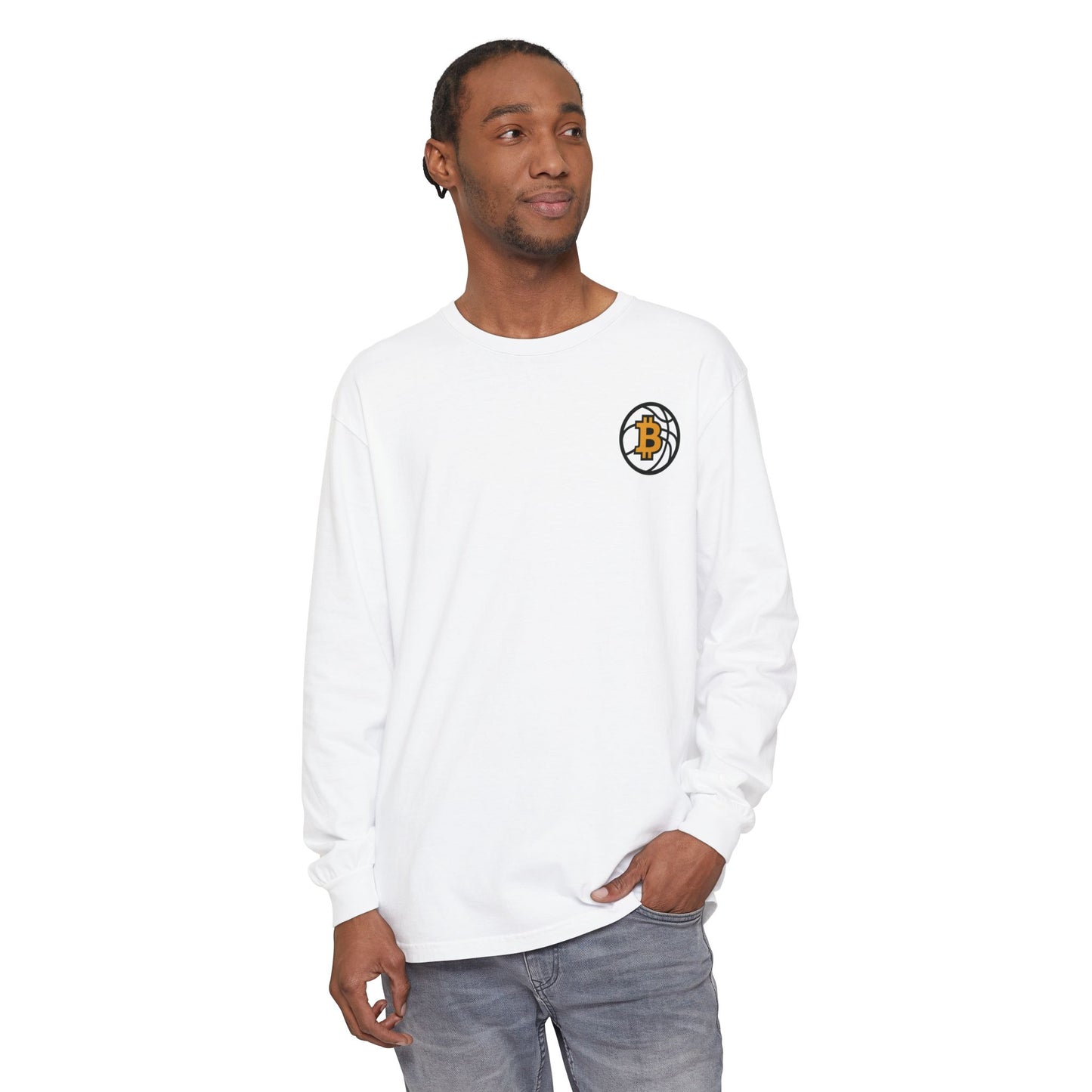 Bitcoin Basketball Long Sleeve T-Shirt - Casual Wear, Minimalist Style, Everyday Comfort, Streetwear Essentials