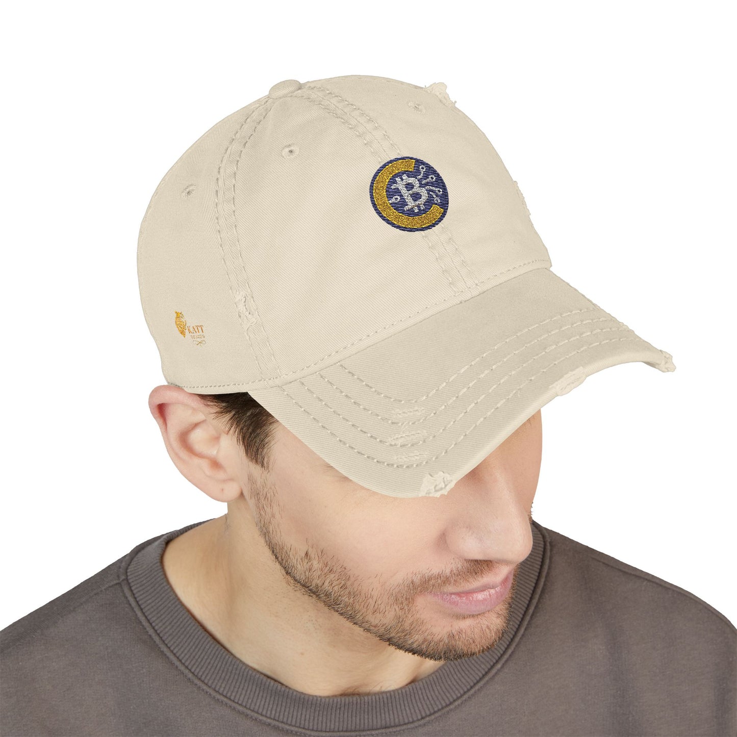 Bitcoin Hat; Distressed Hat with Bitcoin Embroidery, Casual Cap, Tech Enthusiasts, Adjustable Unisex Hat