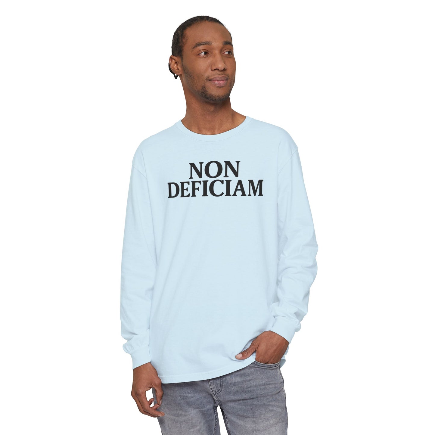 Non Deficiam; Latin "I Will Not Fail" Long Sleeve T-Shirt for Trendsetters, Men's Fashion Tee, Crypto Enthusiasts, Casual Wear, Statement Shirt