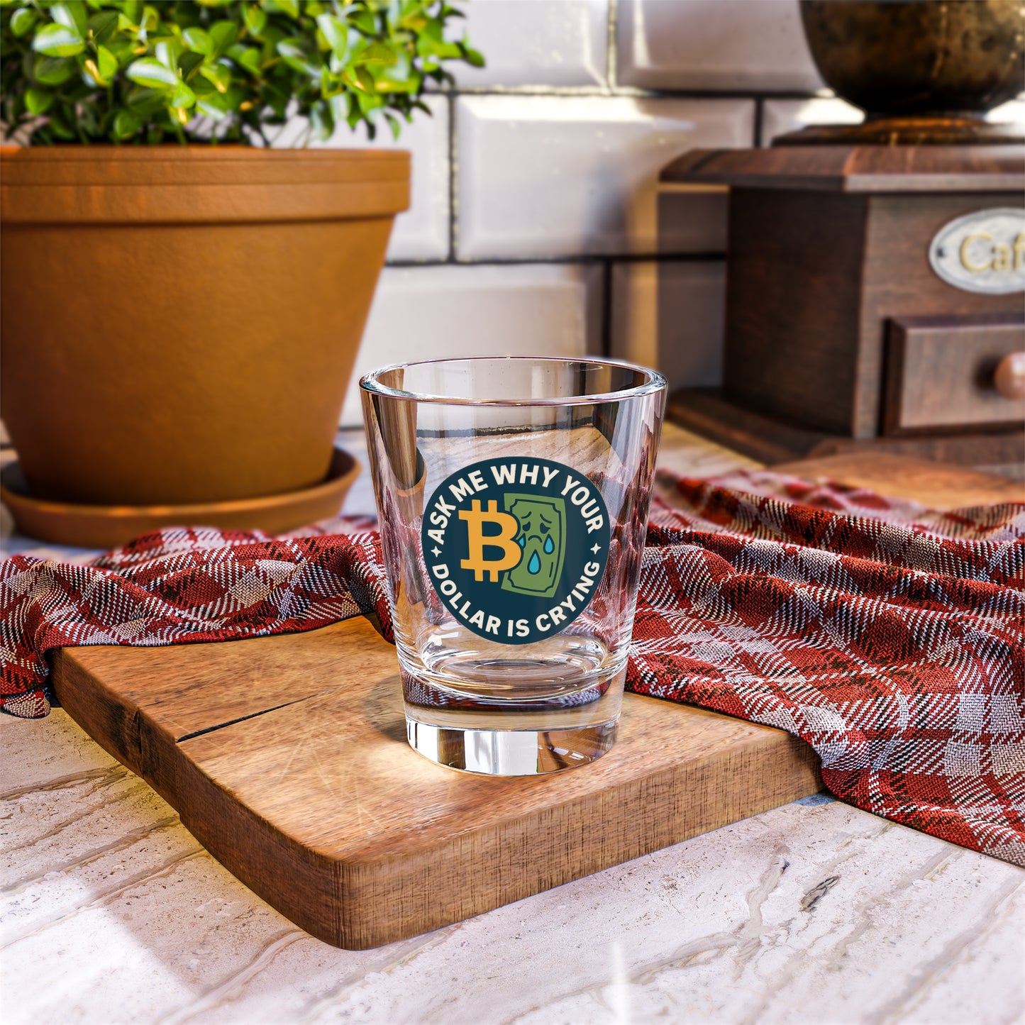 Bitcoin Humor Shot Glass, Funny Cryptocurrency Gift, 1.5oz Drinkware, Party Souvenir, Collectible Barware