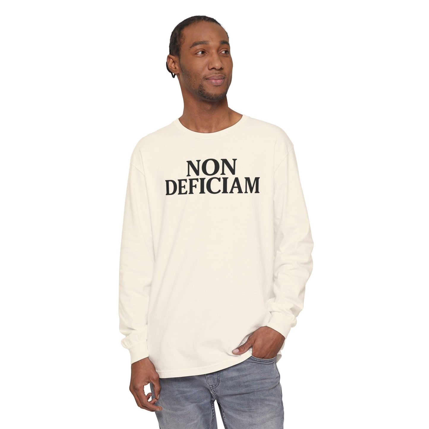 Non Deficiam; Latin "I Will Not Fail" Long Sleeve T-Shirt for Trendsetters, Men's Fashion Tee, Crypto Enthusiasts, Casual Wear, Statement Shirt
