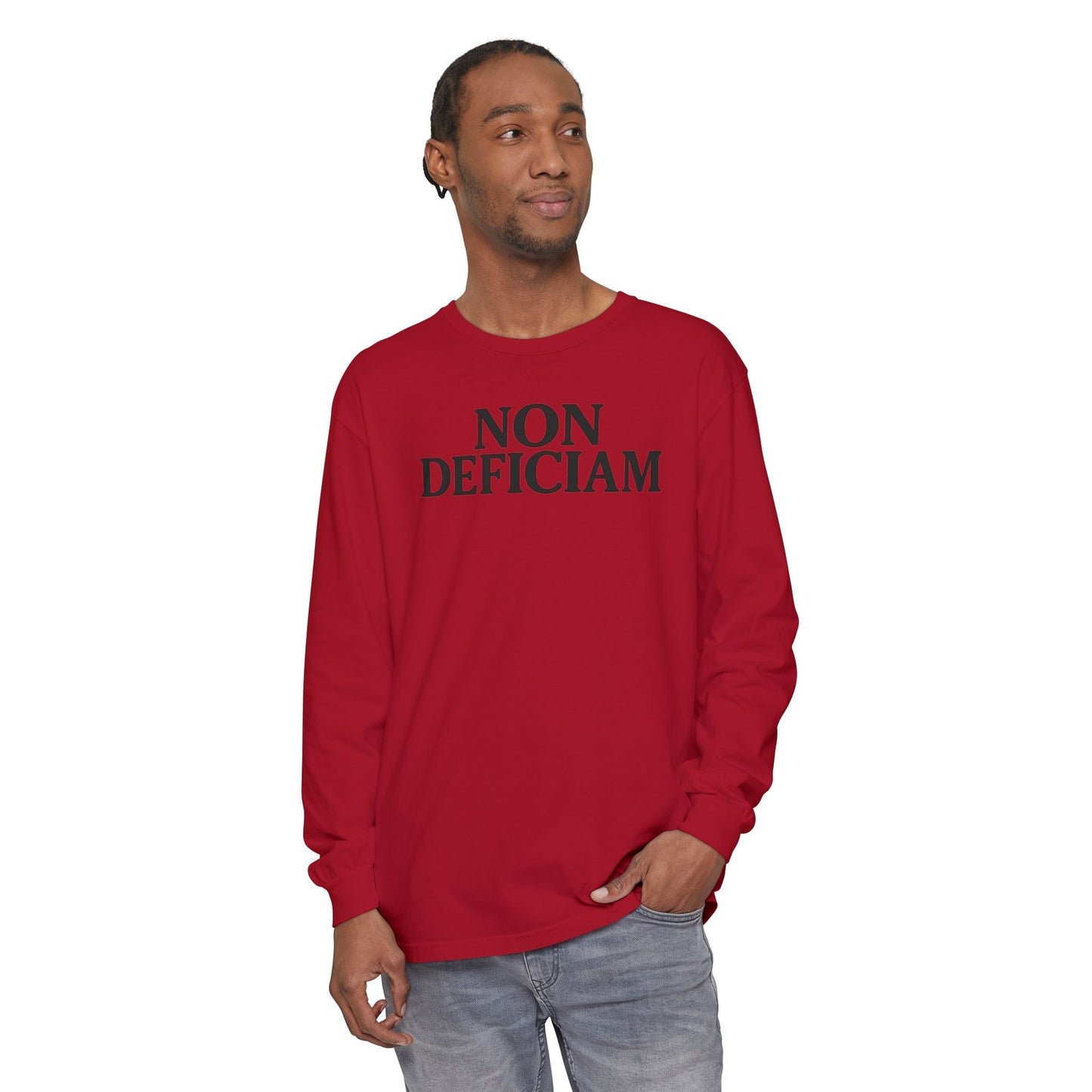 Non Deficiam; Latin "I Will Not Fail" Long Sleeve T-Shirt for Trendsetters, Men's Fashion Tee, Crypto Enthusiasts, Casual Wear, Statement Shirt