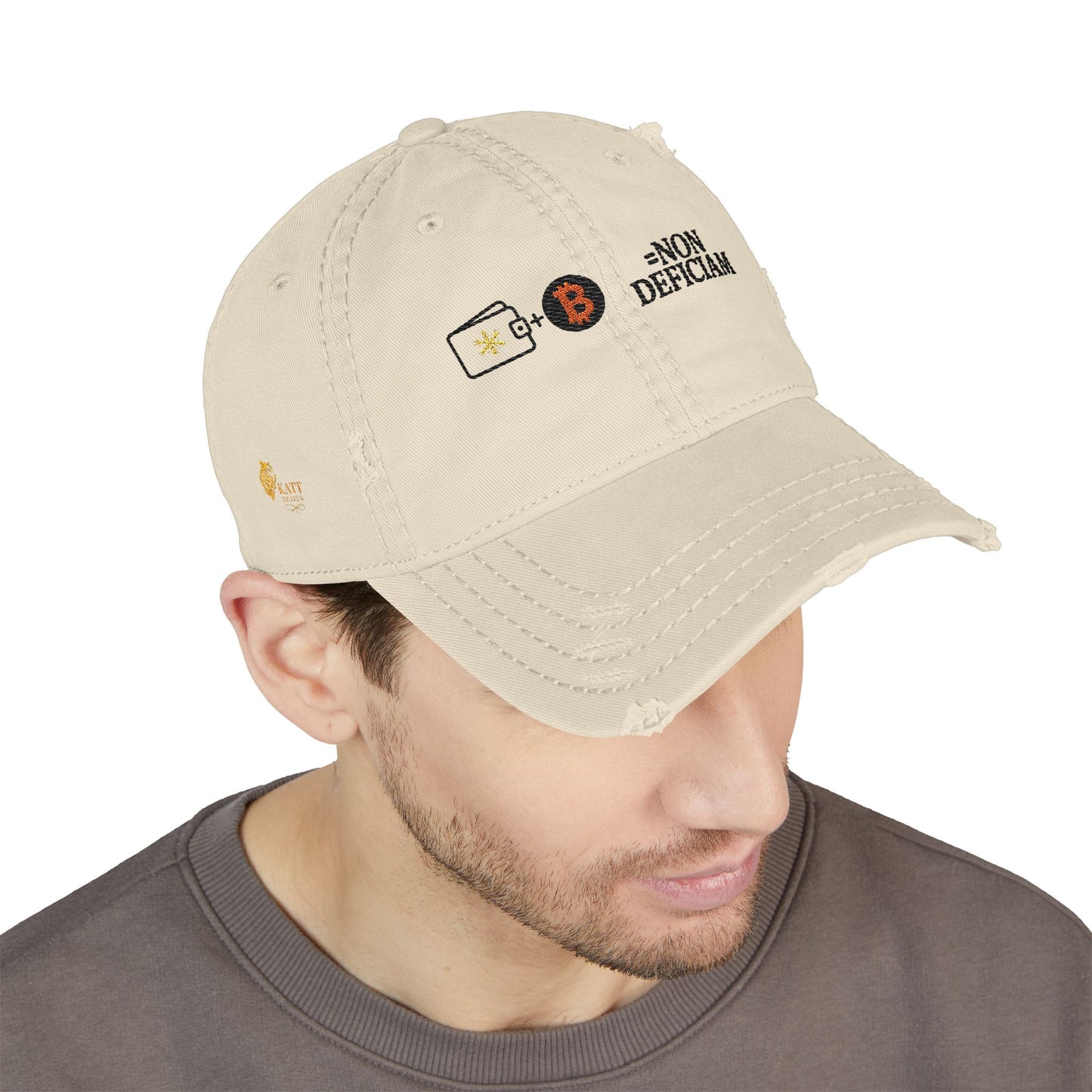Cold Wallet Non Deficiam; "I Will Not Fail"; Distressed Hat with Bitcoin Embroidery, Casual Cap, Tech Enthusiasts, Adjustable Unisex Hat