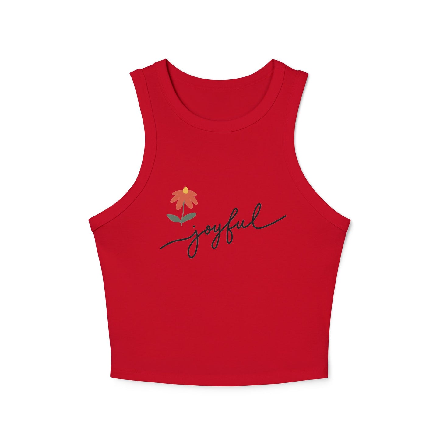 Joyful Floral Racer Tank Top, Women's Crop Top, Summer Style, Everyday Wear, Motivational Apparel, Casual Workout Shirt