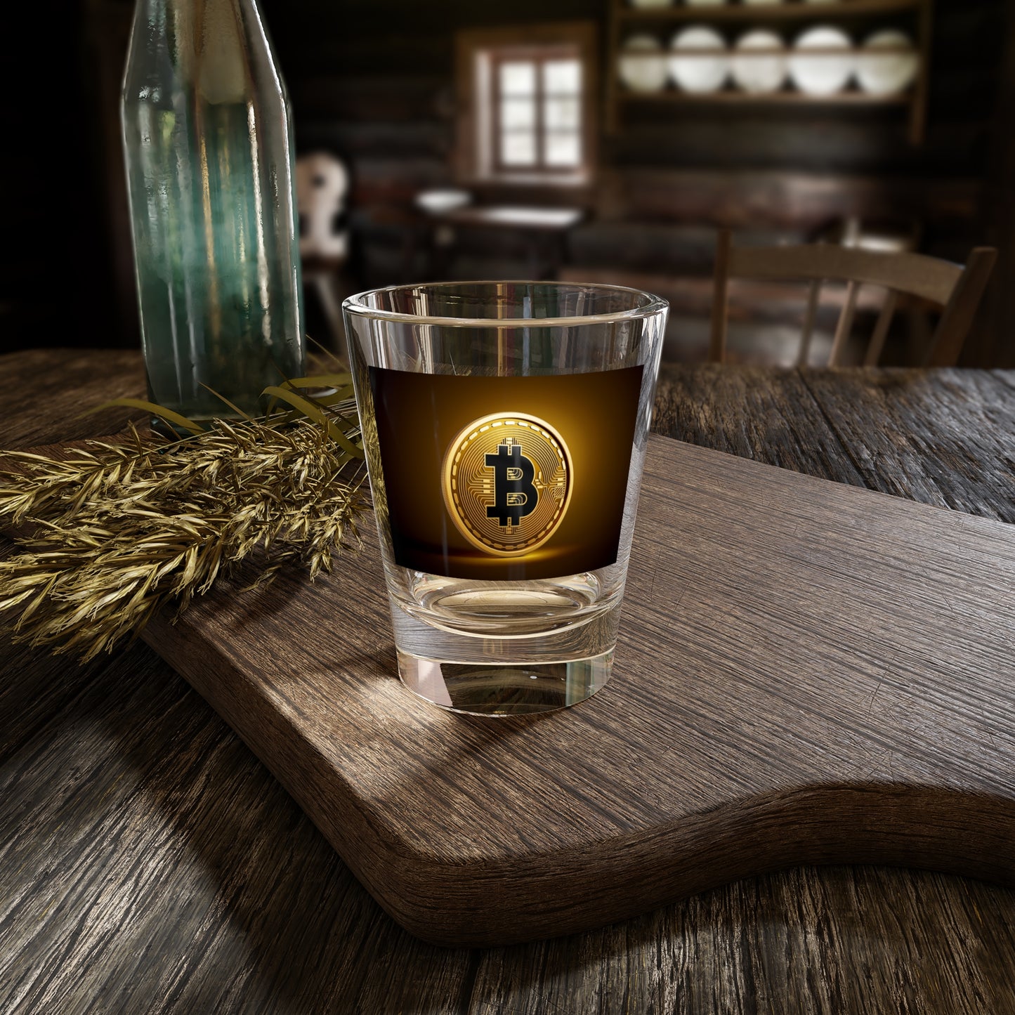 Bitcoin Shot Glass, Cryptocurrency Gift, 1.5oz Drinkware, Party Souvenir, Collectible Barware