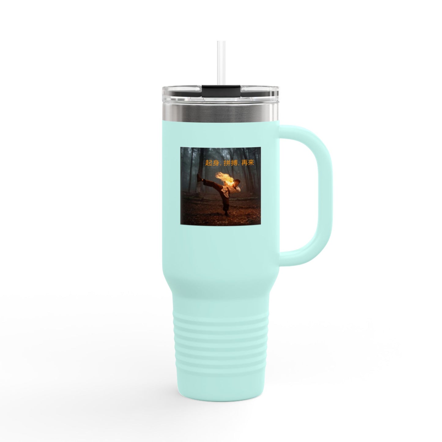 "Rise. Grind. Repeat." - Chinese Sayings - Marial Arts; Insulated Travel Mug, 40oz - Motivational Quote Coffee Tumbler, Perfect Gift for Adventurers, Nature Lovers, Travel Enthusiasts, Gym Water Bottle, Working Out Necessity