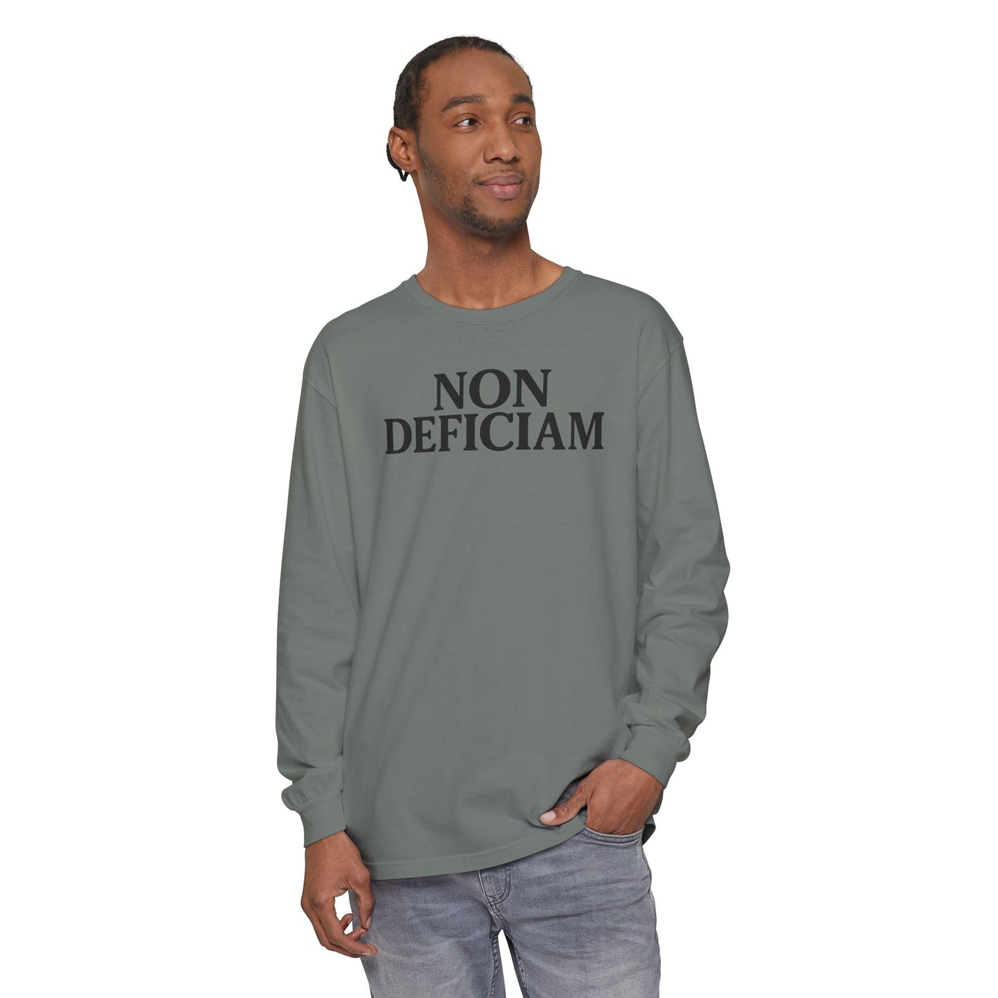 Non Deficiam; Latin "I Will Not Fail" Long Sleeve T-Shirt for Trendsetters, Men's Fashion Tee, Crypto Enthusiasts, Casual Wear, Statement Shirt