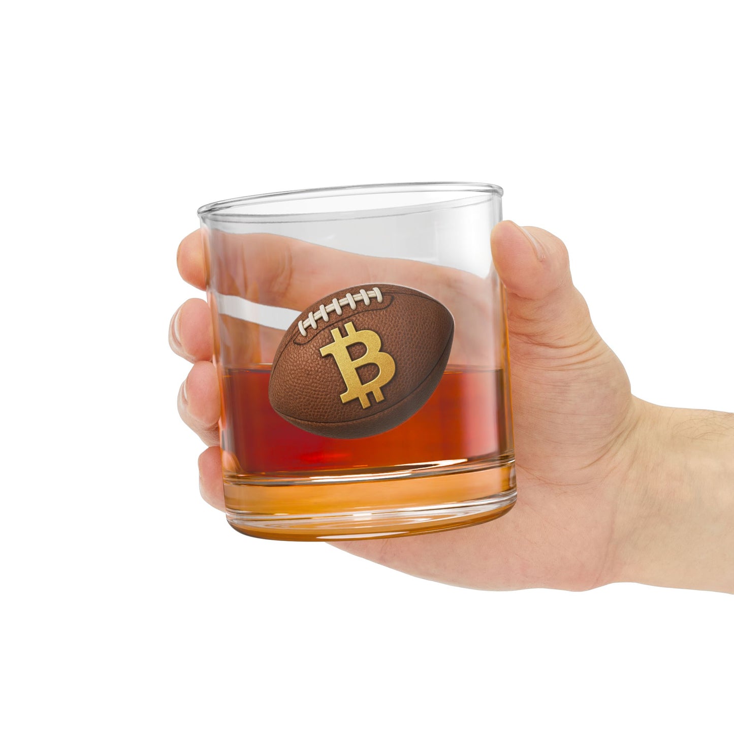 Bitcoin Football Rocks Glass | 10oz Whiskey Tumbler | Sports Fans, Home Bars, Collectors, Unique Decor Item