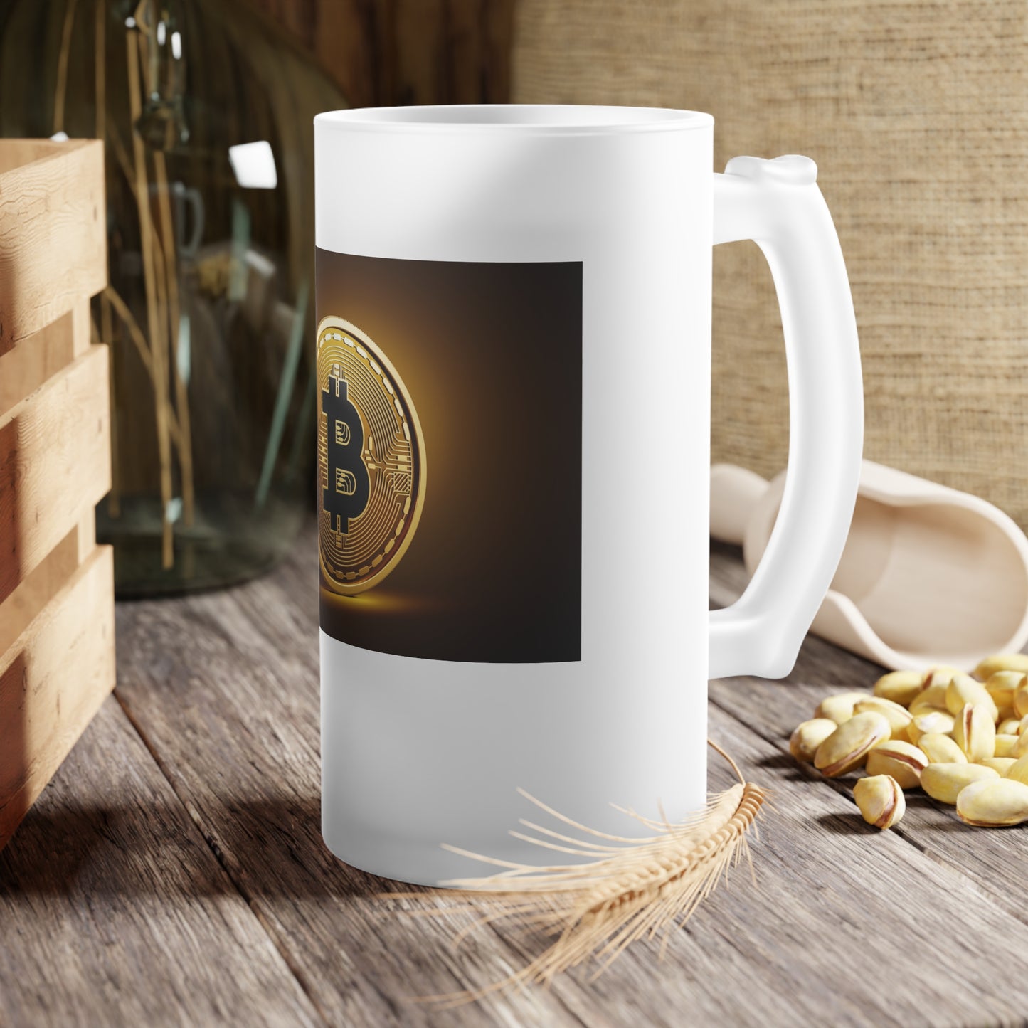 Jarra de cerveza de vidrio esmerilado con diseño de Bitcoin: perfecta para amantes de las criptomonedas, vajilla única, regalo para papá o amigos, cumpleaños, [...] 