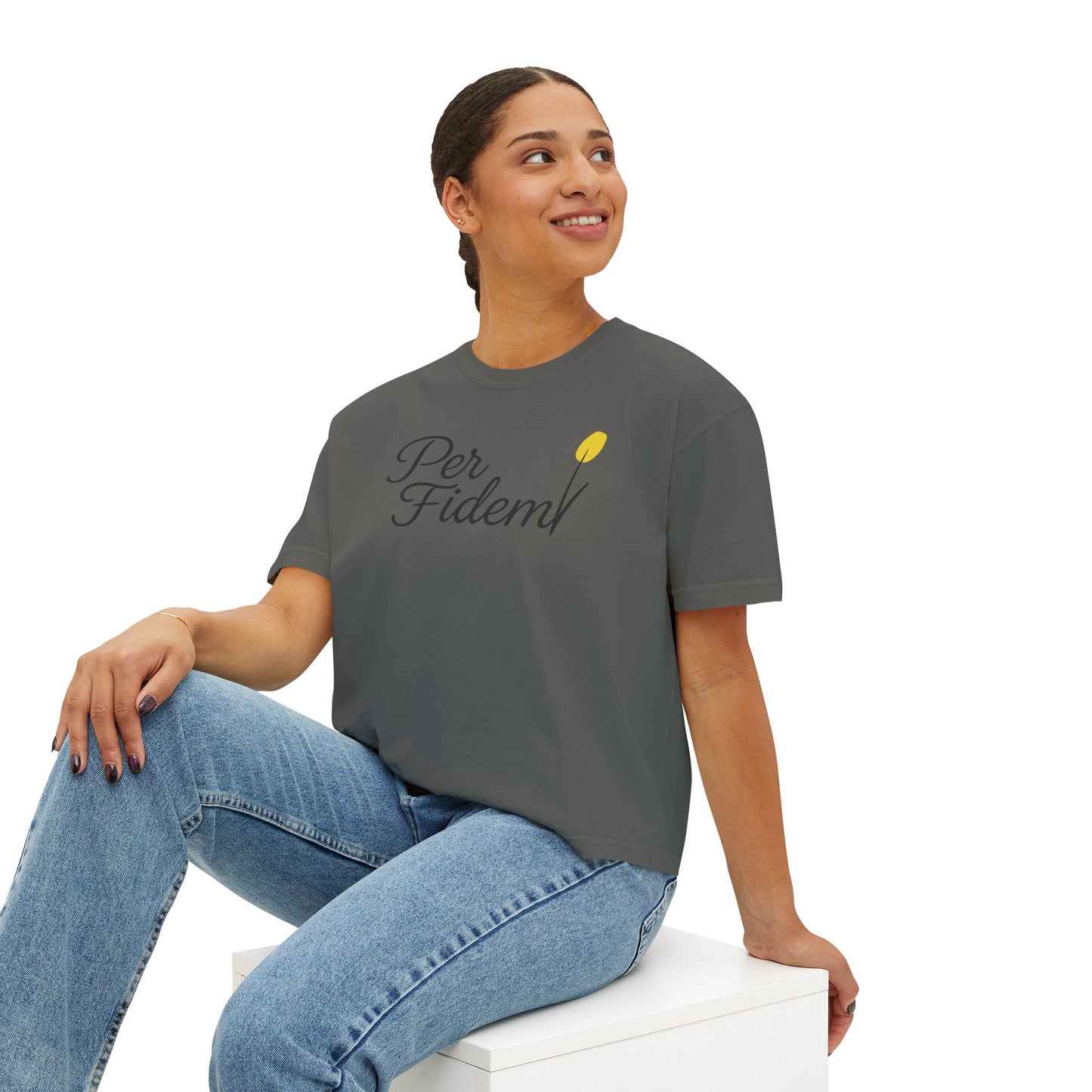 Per Fidem; Through FAITH - Women's Boxy Tee, Inspirational Graphic Tee, Gift, Everyday Wear, Motivational Shirt