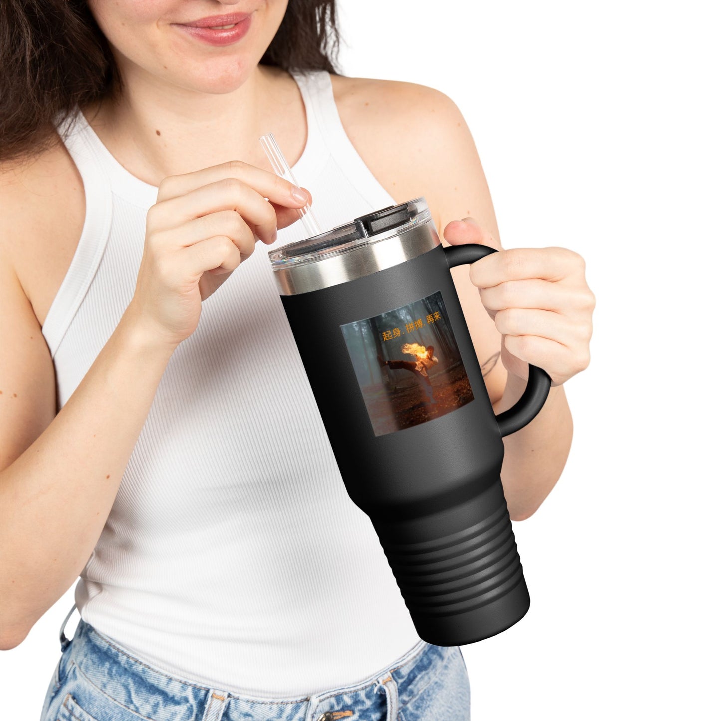 "Rise. Grind. Repeat." - Chinese Sayings - Marial Arts; Insulated Travel Mug, 40oz - Motivational Quote Coffee Tumbler, Perfect Gift for Adventurers, Nature Lovers, Travel Enthusiasts, Gym Water Bottle, Working Out Necessity