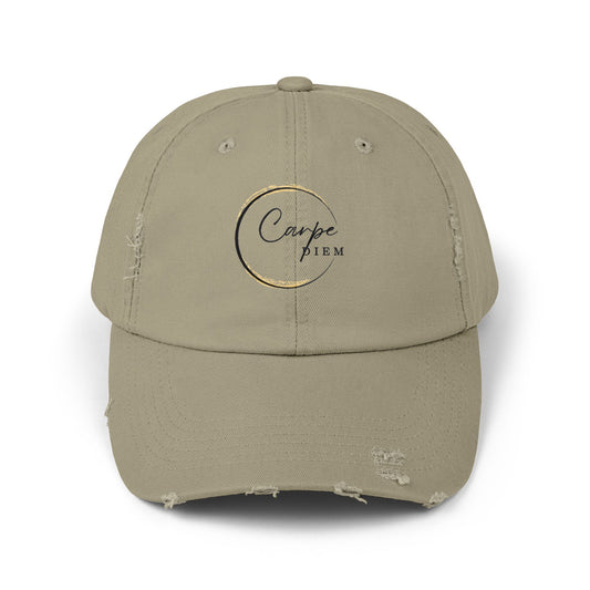 Distressed Cap: Carpe Diem; "Seize the Day" - Hat, Casual Wear, Stylish Gift, Summer Accessory, Inspirational Headwear