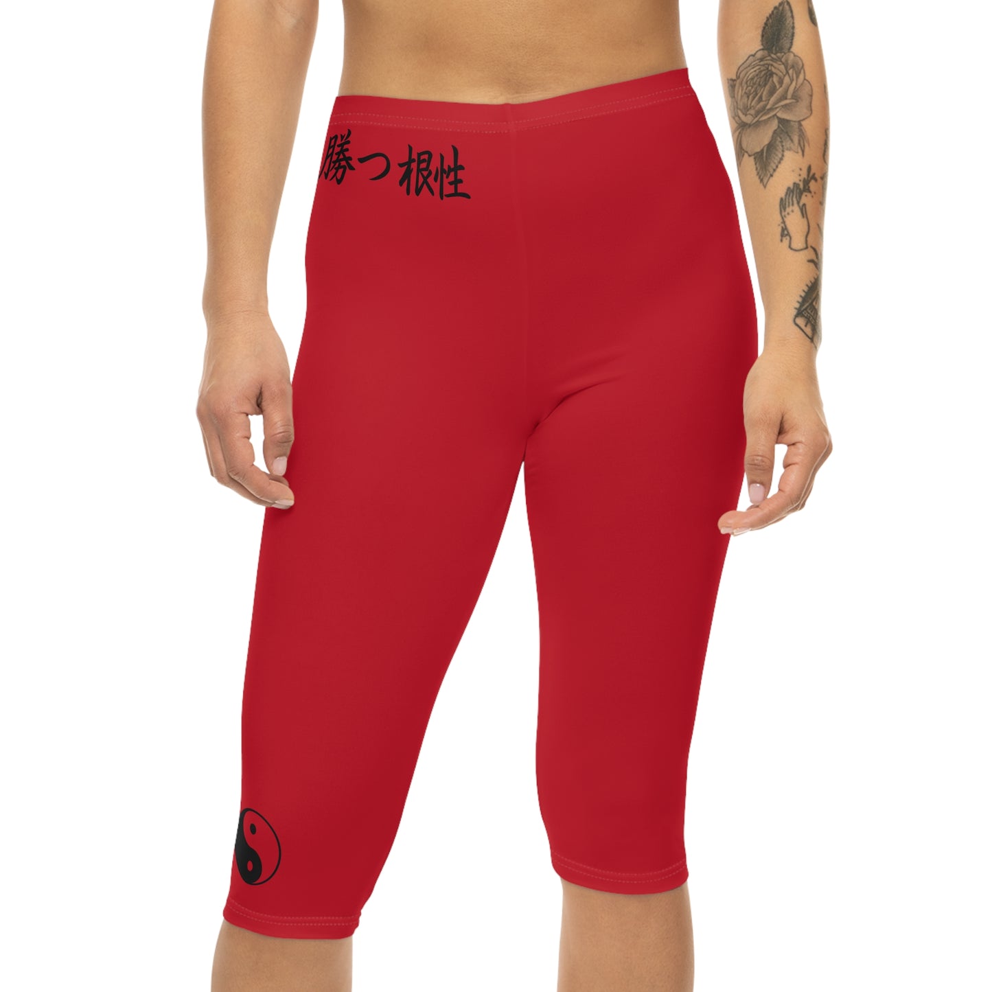 Bold Red Women's Capri Leggings - "Win With Guts", Athletic Leggings, Fitness Wear, Yoga Pants, Everyday Comfort, Stylish Activewear