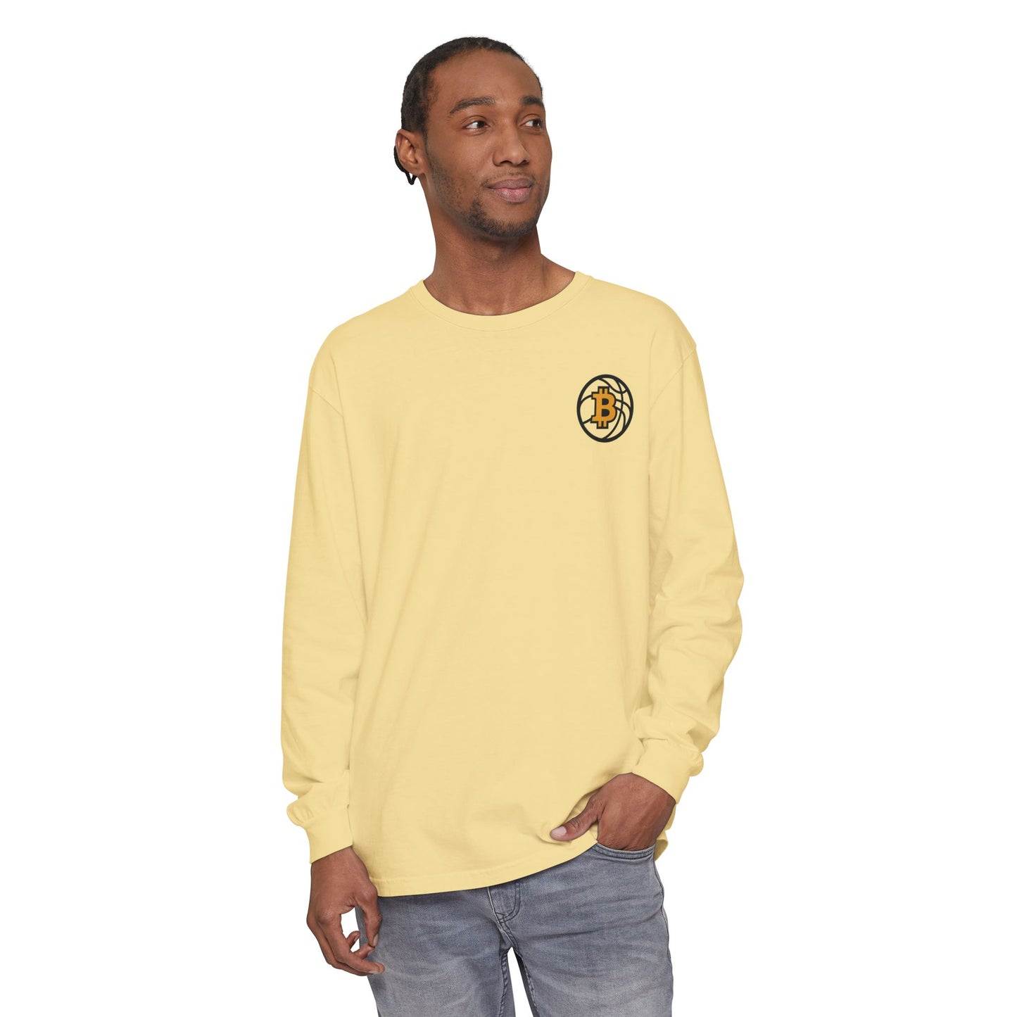Bitcoin Basketball Long Sleeve T-Shirt - Casual Wear, Minimalist Style, Everyday Comfort, Streetwear Essentials