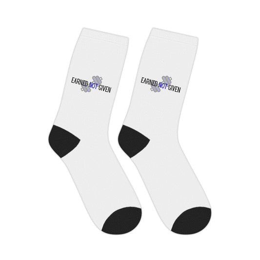 “Earned Not Given” Athletic Crew Socks — Mid-Length Motivational Performance Wear