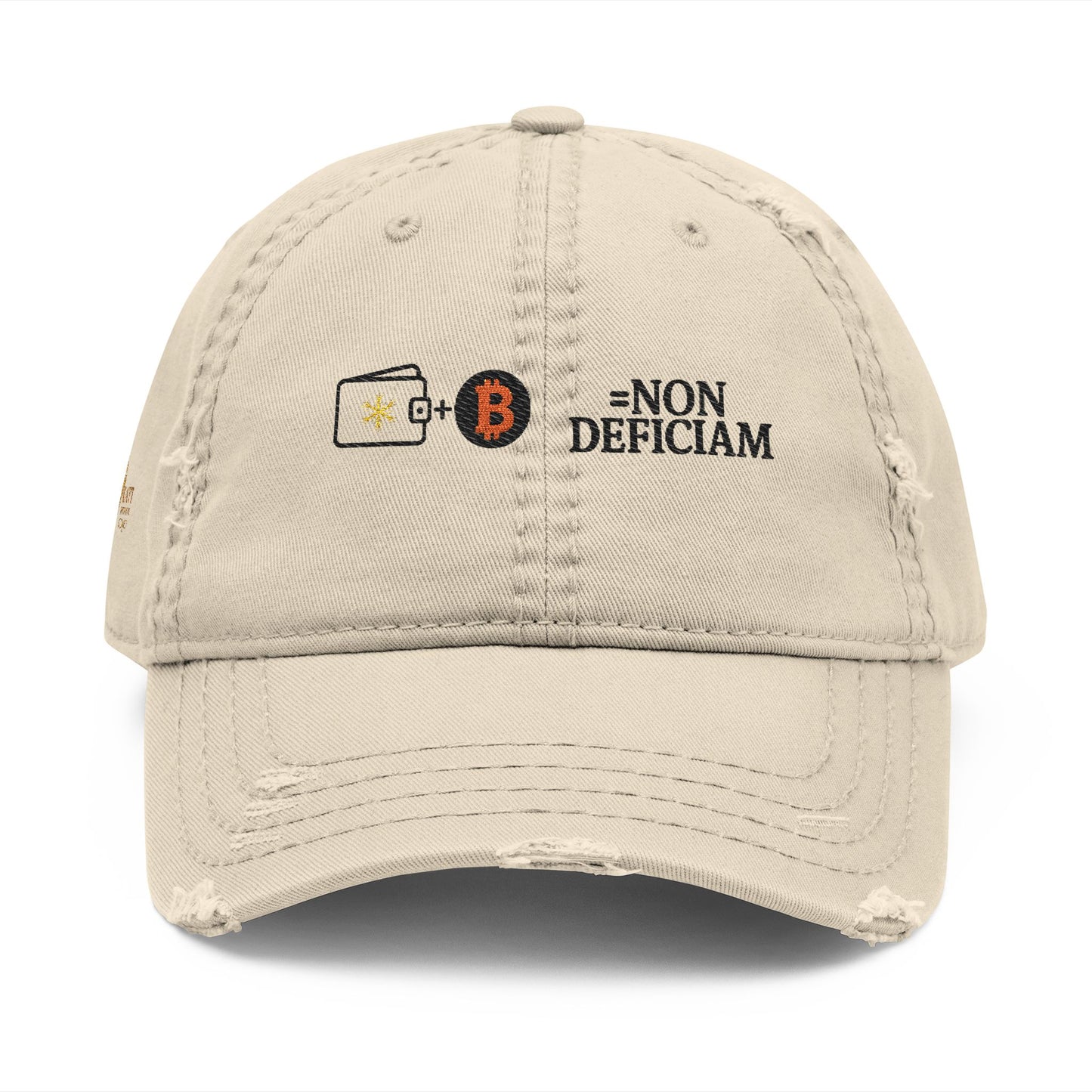 Cold Wallet Non Deficiam; "I Will Not Fail"; Distressed Hat with Bitcoin Embroidery, Casual Cap, Tech Enthusiasts, Adjustable Unisex Hat