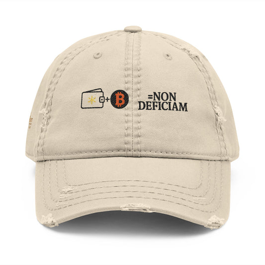 Cold Wallet Non Deficiam; "I Will Not Fail"; Distressed Hat with Bitcoin Embroidery, Casual Cap, Tech Enthusiasts, Adjustable Unisex Hat