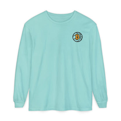 Camiseta de manga larga de baloncesto Bitcoin: ropa informal, estilo minimalista, comodidad para el día a día, prendas básicas de calle.