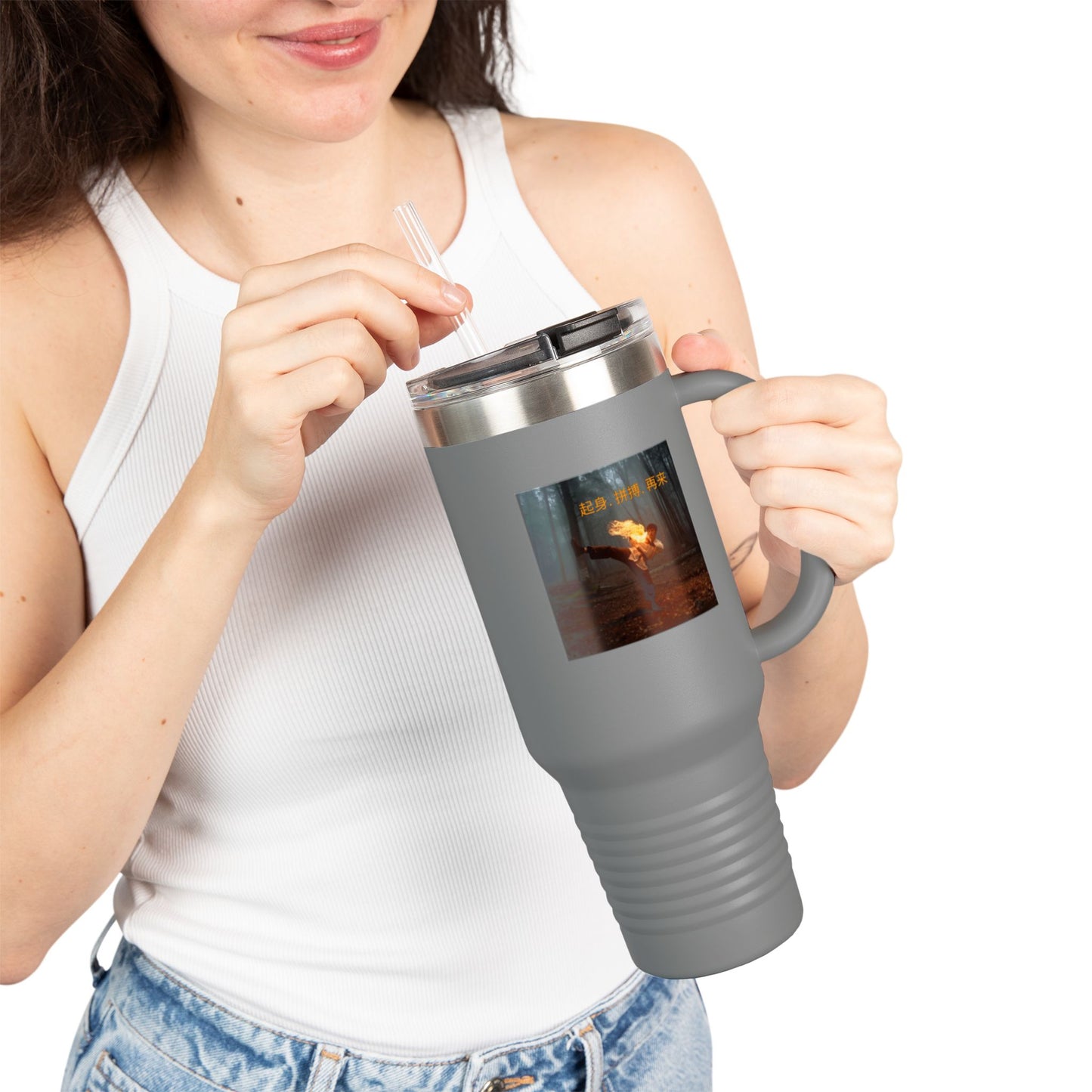 "Rise. Grind. Repeat." - Chinese Sayings - Marial Arts; Insulated Travel Mug, 40oz - Motivational Quote Coffee Tumbler, Perfect Gift for Adventurers, Nature Lovers, Travel Enthusiasts, Gym Water Bottle, Working Out Necessity