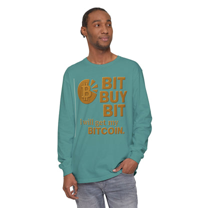 Bit a Bit - Consigue Bitcoin; Camiseta de manga larga con criptomonedas: ropa informal, estilo minimalista, comodidad para el día a día, prendas básicas de calle.
