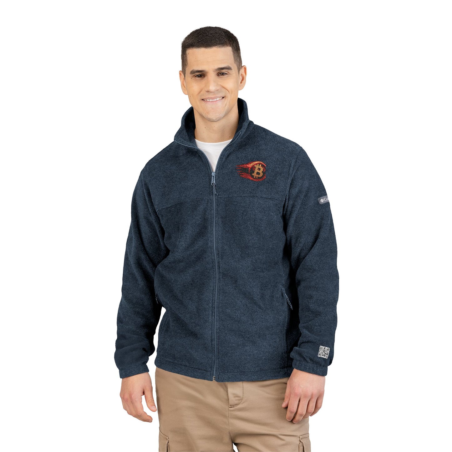 Cryptocurrency Fleece Jacket with Bitcoin Embroidery, Cozy Outerwear, Ideal for Outdoor Adventures, HODL Style, Perfect for Gifting