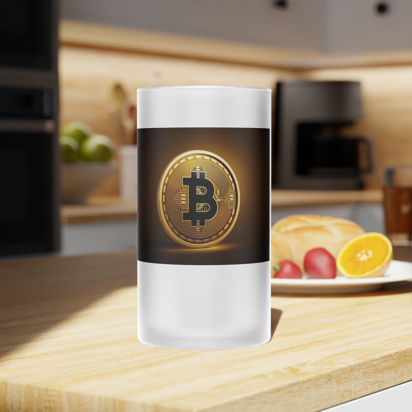 Jarra de cerveza de vidrio esmerilado con diseño de Bitcoin: perfecta para amantes de las criptomonedas, vajilla única, regalo para papá o amigos, cumpleaños, [...] 