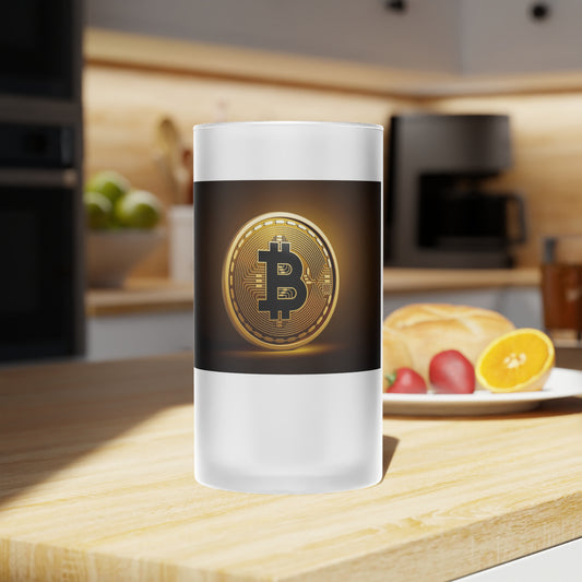 Jarra de cerveza de vidrio esmerilado con diseño de Bitcoin: perfecta para amantes de las criptomonedas, vajilla única, regalo para papá o amigos, cumpleaños, [...] 
