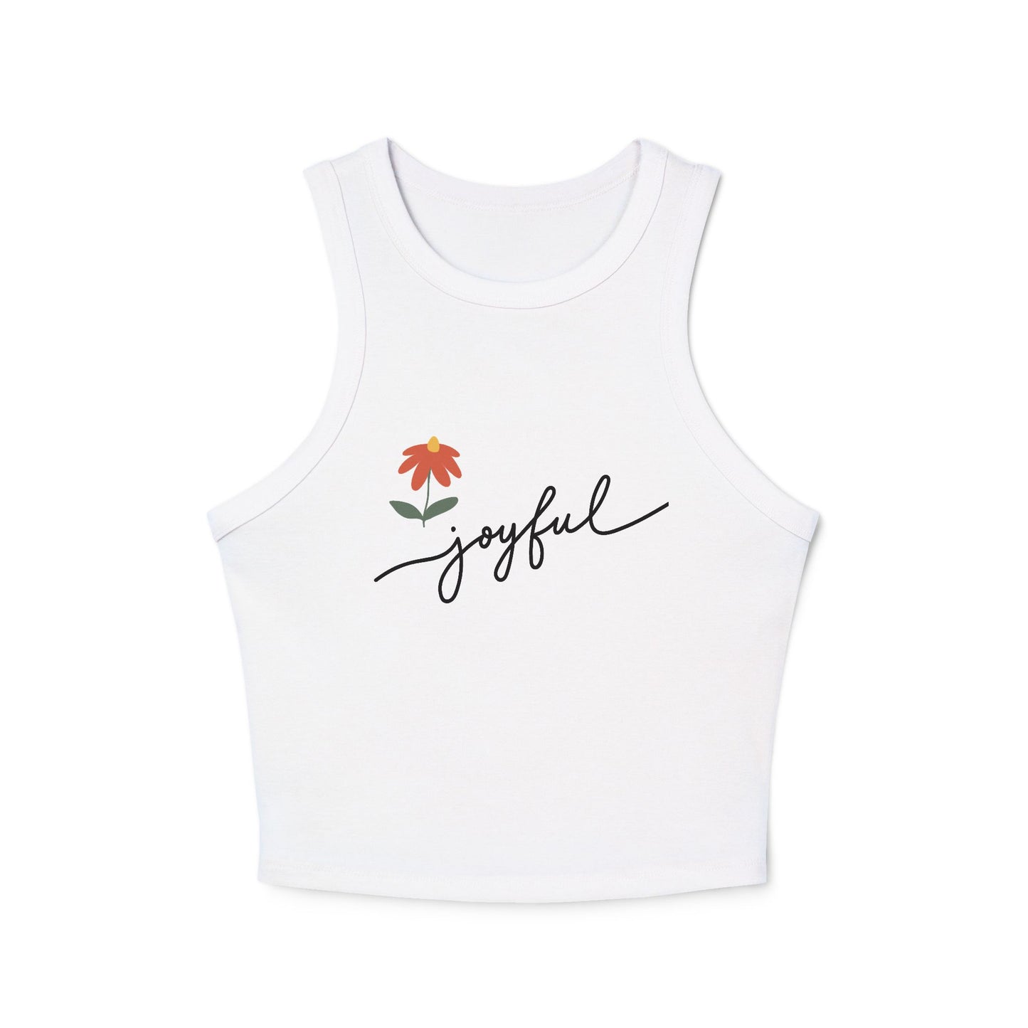 Joyful Floral Racer Tank Top, Women's Crop Top, Summer Style, Everyday Wear, Motivational Apparel, Casual Workout Shirt