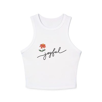 Camiseta sin mangas con estampado floral alegre, top corto para mujer, estilo veraniego, ropa de diario, ropa motivacional, camiseta informal para entrenar. 