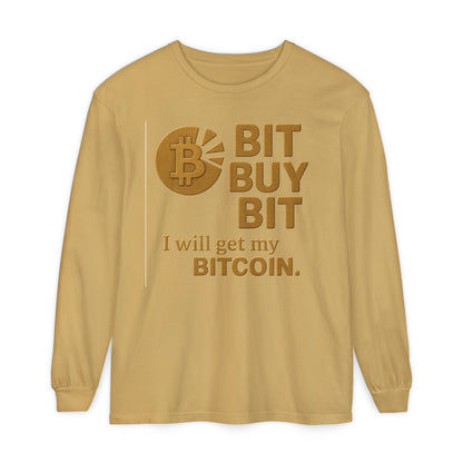 Bit a Bit - Consigue Bitcoin; Camiseta de manga larga con criptomonedas: ropa informal, estilo minimalista, comodidad para el día a día, prendas básicas de calle.
