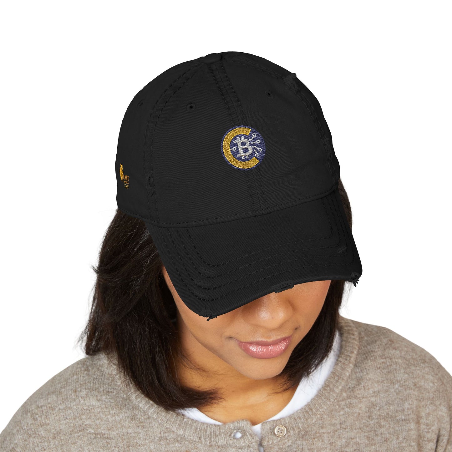 Bitcoin Hat; Distressed Hat with Bitcoin Embroidery, Casual Cap, Tech Enthusiasts, Adjustable Unisex Hat