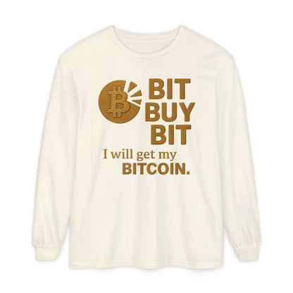 Bit a Bit - Consigue Bitcoin; Camiseta de manga larga con criptomonedas: ropa informal, estilo minimalista, comodidad para el día a día, prendas básicas de calle.