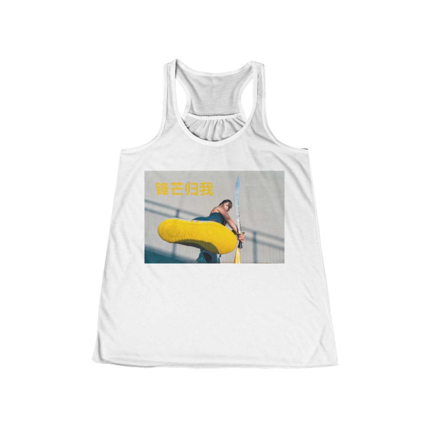 "The Edge Belongs To Me" - Flowy Racerback Tank for Summer Vibes, Casual Tops for Women, Outdoor Activities, Beachwear, Fitness Apparel, Vacations