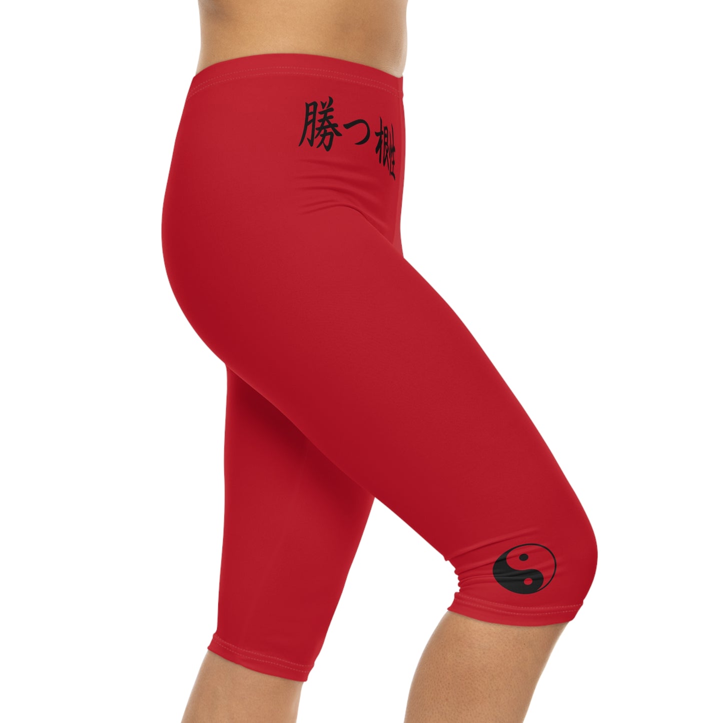 Bold Red Women's Capri Leggings - "Win With Guts", Athletic Leggings, Fitness Wear, Yoga Pants, Everyday Comfort, Stylish Activewear