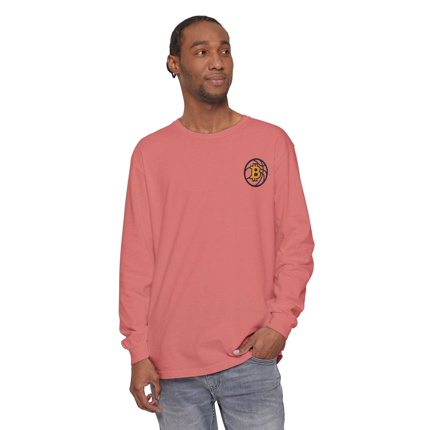 Bitcoin Basketball Long Sleeve T-Shirt - Casual Wear, Minimalist Style, Everyday Comfort, Streetwear Essentials