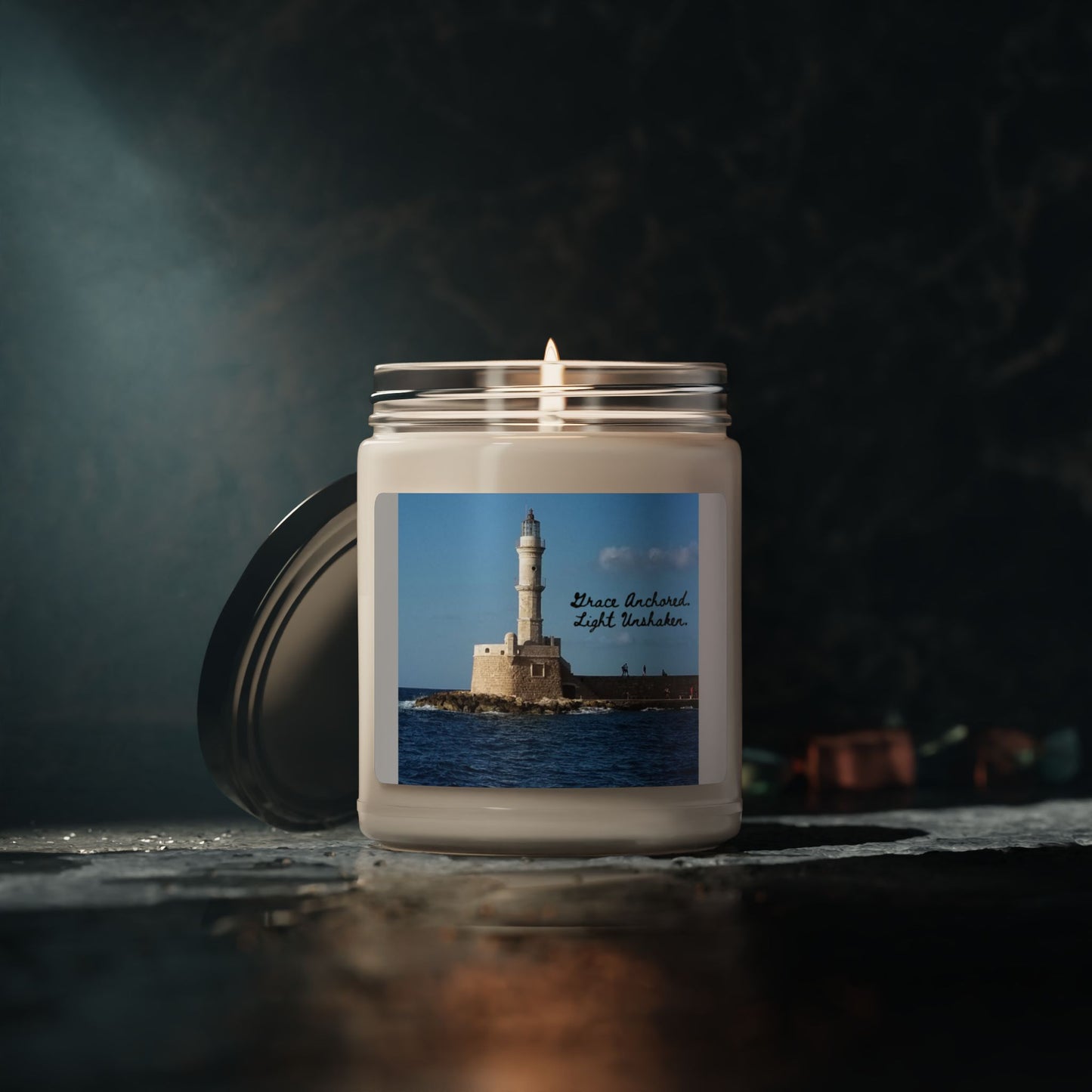"Grace" Lighthouse 9oz Scented Soy Candle — Nautical Coastal Home Fragrance