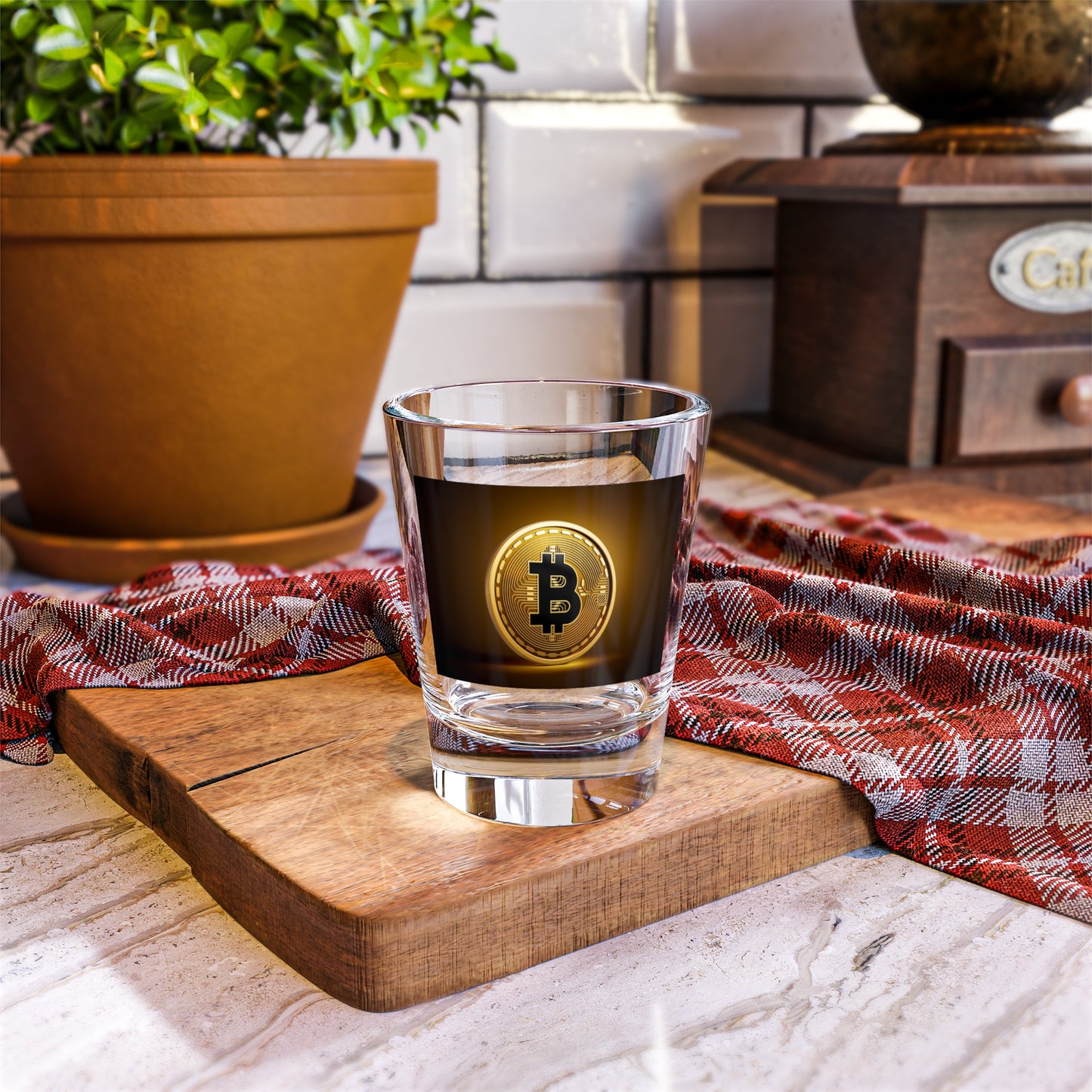Bitcoin Shot Glass, Cryptocurrency Gift, 1.5oz Drinkware, Party Souvenir, Collectible Barware