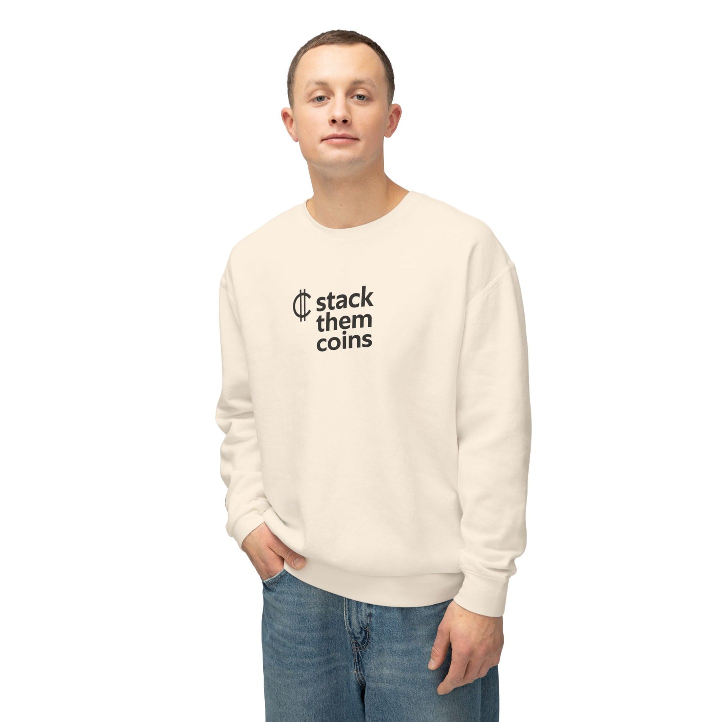 Cryptocurrency/Bitcoin Crewneck Sweatshirt - Stack Them Coins, Cozy for Saving, Crypto Enthusiast, Everyday Wear, Bitcoin Enthusiast