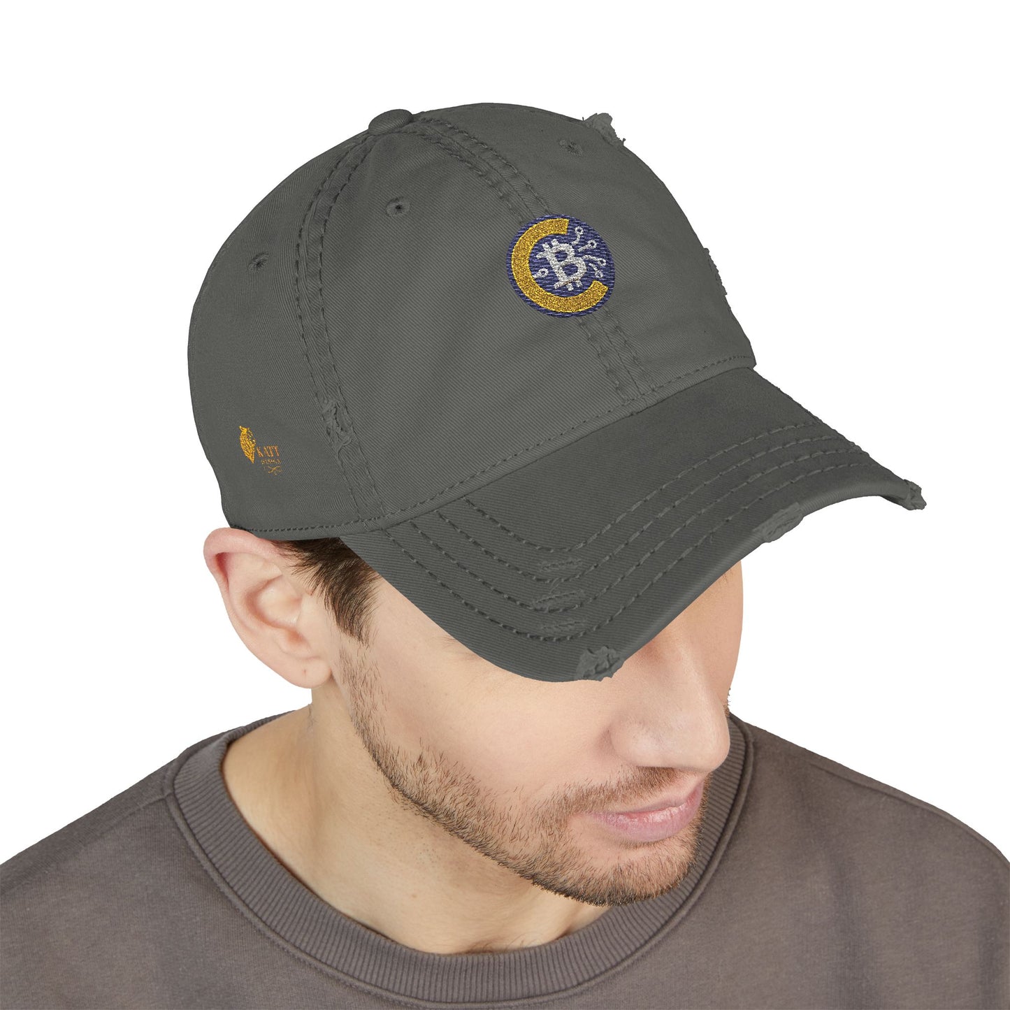 Bitcoin Hat; Distressed Hat with Bitcoin Embroidery, Casual Cap, Tech Enthusiasts, Adjustable Unisex Hat