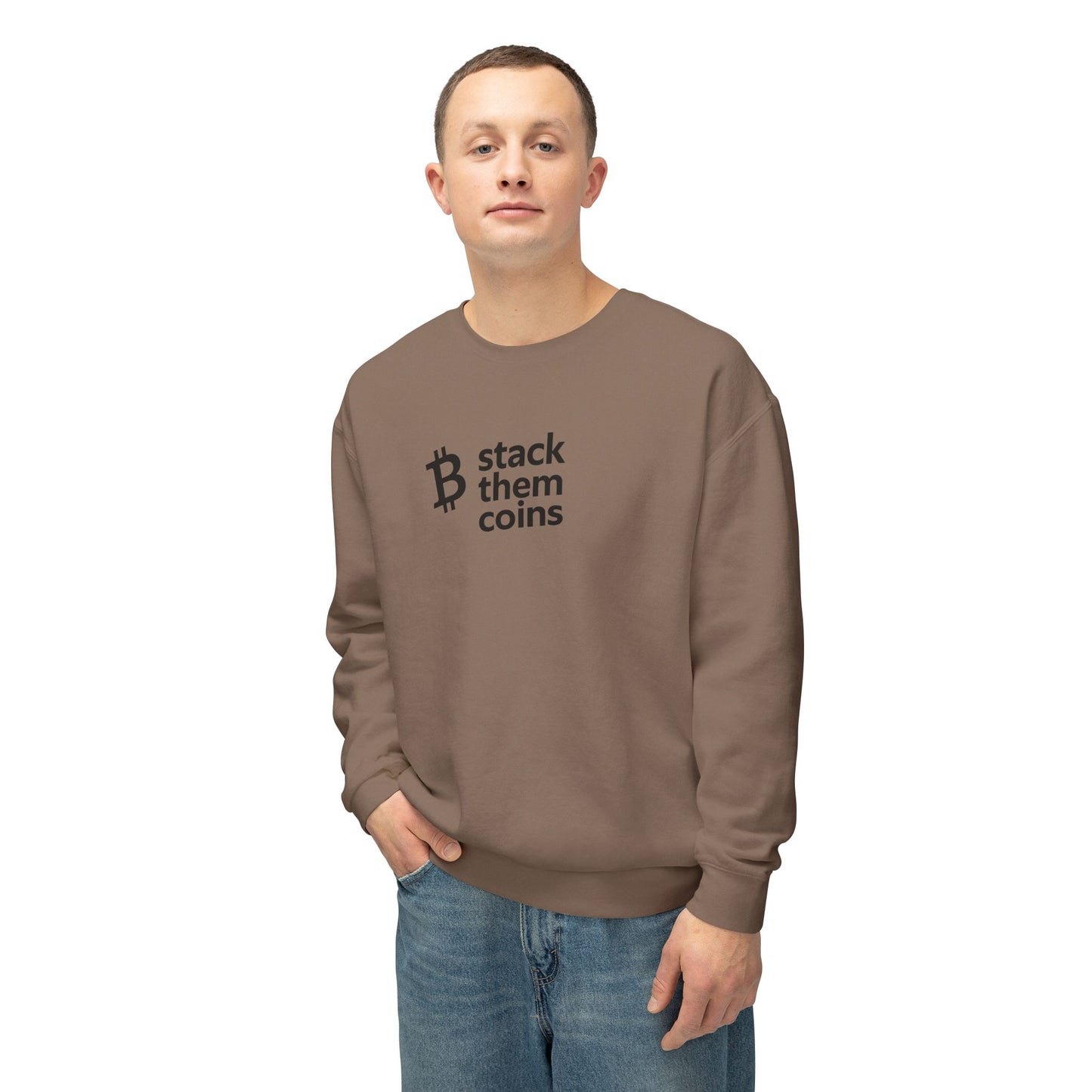 Bitcoin/Cryptocurrency Crewneck Sweatshirt - Stack Them Coins, Cozy for Saving, Crypto Enthusiast, Everyday Wear, Bitcoin Enthusiast