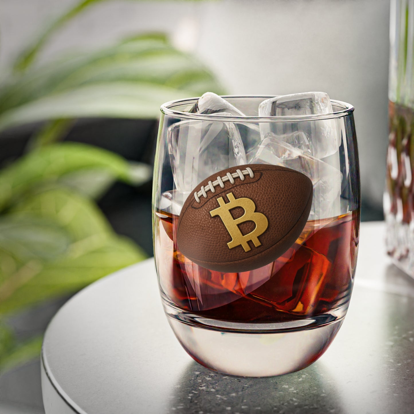 Bitcoin Football Whiskey Glass, Sports Lovers, Home Bar Essentials, Crypto Drinkware, Perfect for Gifting