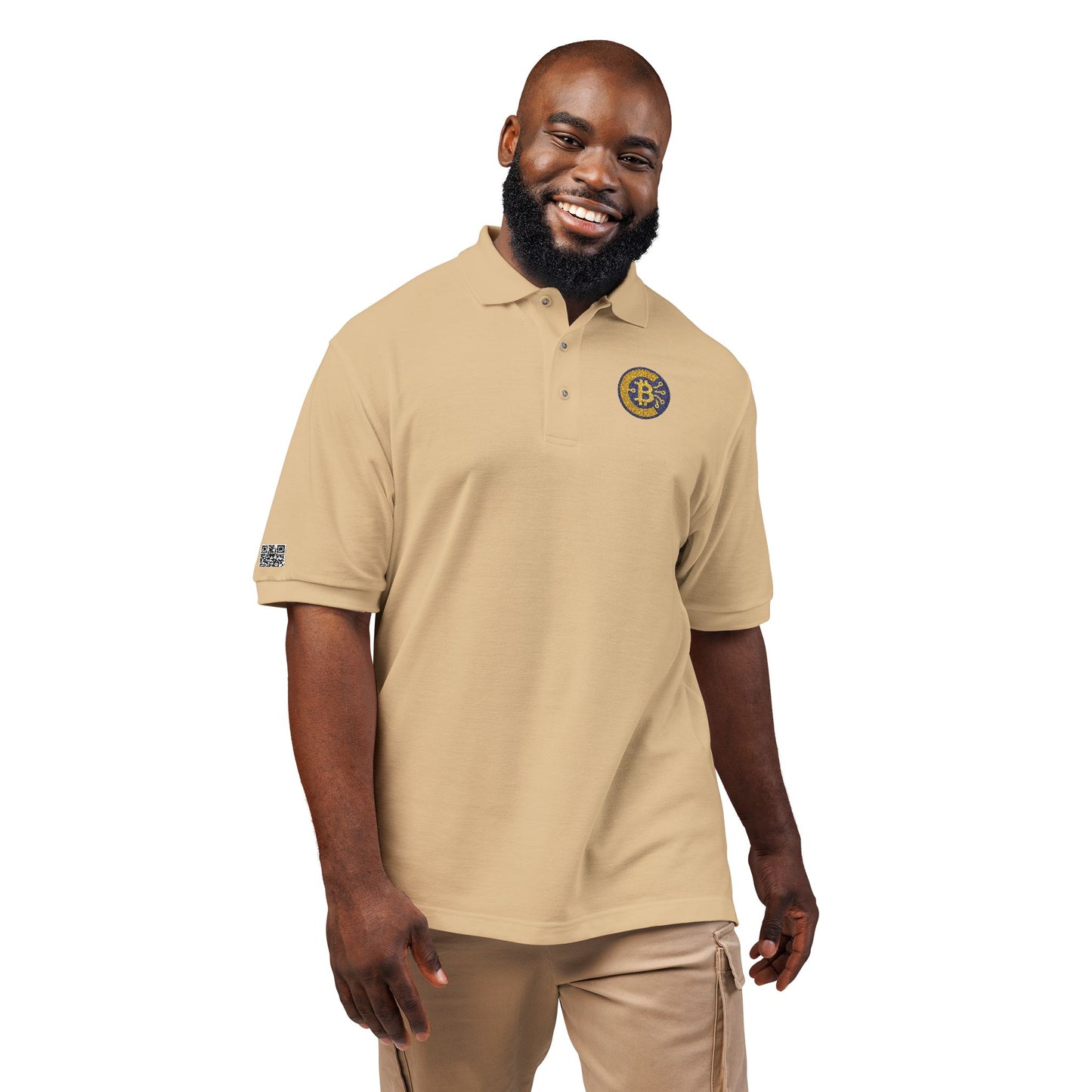 Crypto-Bitcoin Embroidered Polo Shirt, Casual Wear, Gift for Him, Everyday Outfit, Golf Fashion